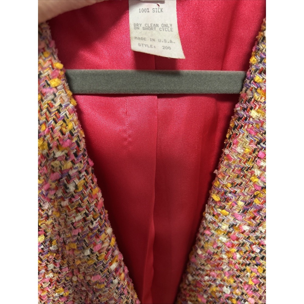 Vintage Althuser Womans 100% Silk Button Up ‎ Tweed Blazer Lined Pink Size 2 - Picture 4 of 16